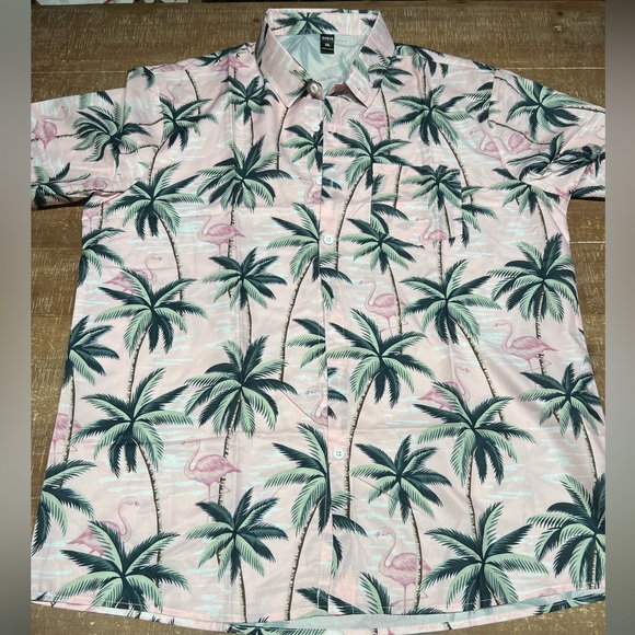 Men’s Flamingo & Tree Print Hawaiian Shirt - Picture 5 of 12